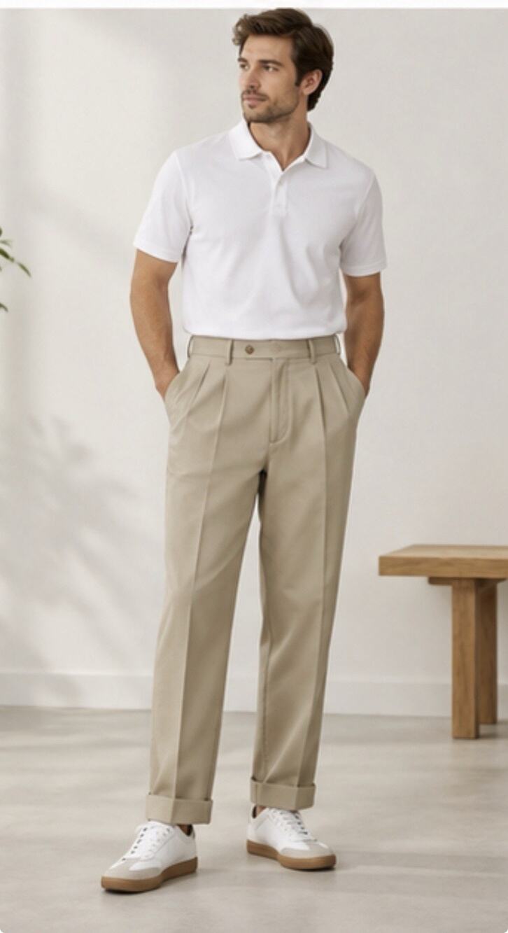 Alan Flusser Golf Pants Men 44x30 Tan Pleated Cuffed Stretch Dress Slacks